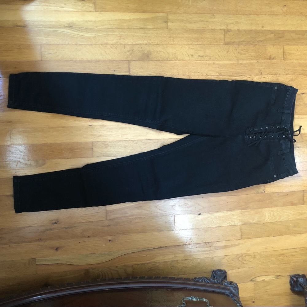 high waisted lace up skinny jeans